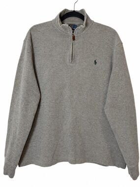 Polo Ralph Lauren Men’s Large Quarter Zip Sweater Gray Taupe Pony Pullover